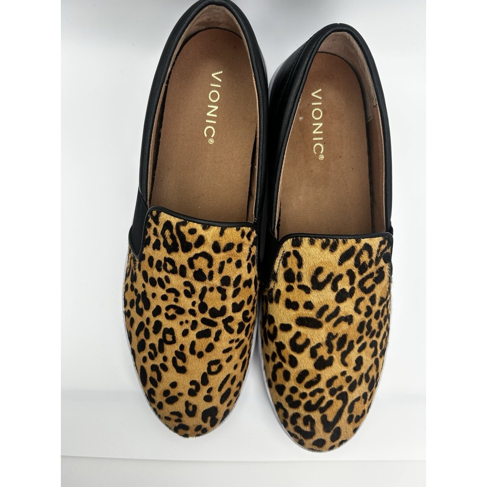 Vionic‎ Demetra leopard faux fur & leather comfort arch slip on size 11